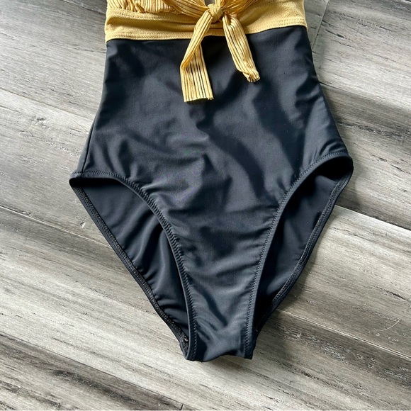 Vintage 1990s LaGouf by Silvian Lurex Metallic Halter Cheeky One Piece Swimsuit - Picture 7 of 13